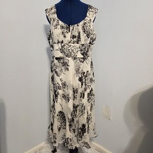 Vintage Y2K White Floral Silk Midi Dress Size 14